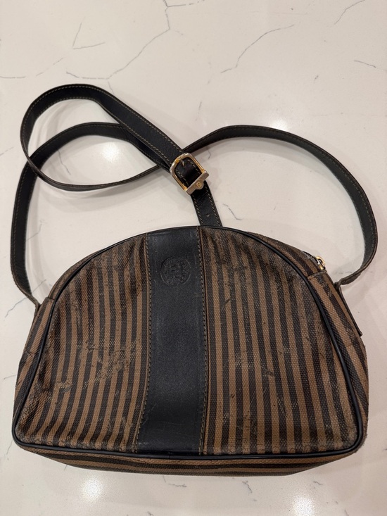 Fendi Handbags - Vintage Fendi Brown and Black Striped Messenger Crossbody